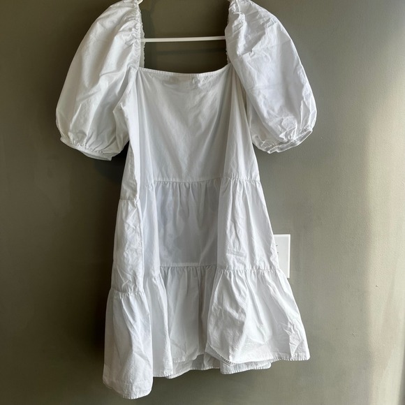 White Puff Sleeve Tiered Dress Square Neck Summer Cotton Babydoll Scandigirl - Picture 9 of 10